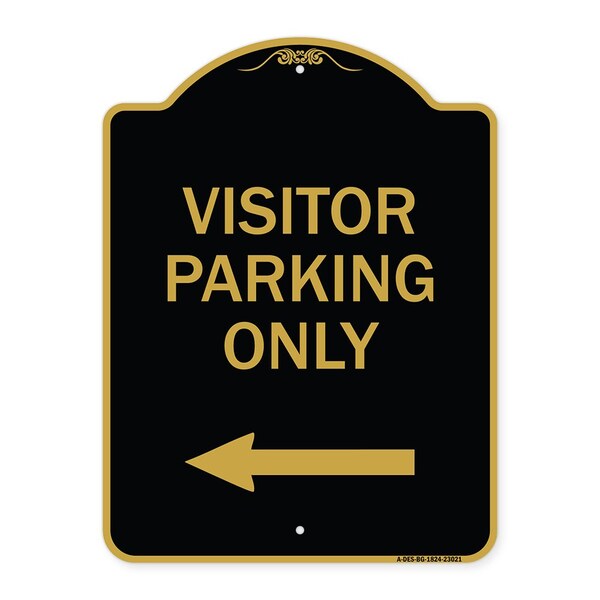 Signmission Reserved Parking Visitor Parking W/ Left Arrow, Black & Gold Aluminum Sign, 18" x 24", BG-1824-23021 A-DES-BG-1824-23021 - main